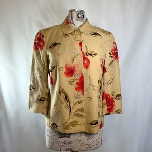 Two Twenty Five Vintage Silk and Linen Red Flower 3/4 Sleeve Women’s Blazer